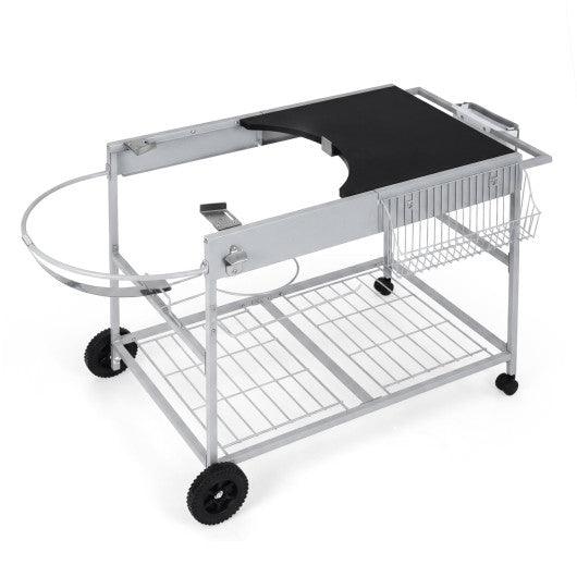 Outdoor Movable Grill Table for 18/22 Inch Weber Original Kettle for Camping-Black