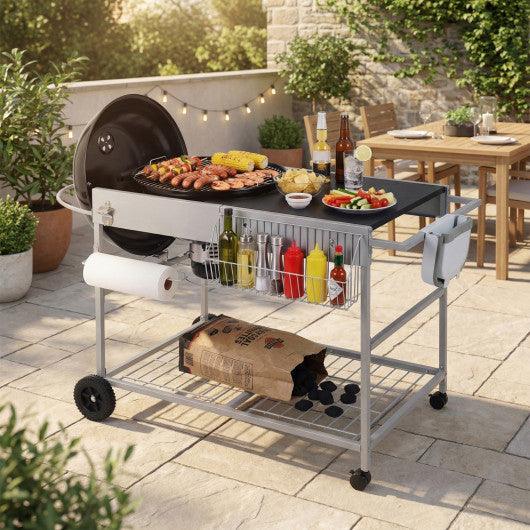 Outdoor Movable Grill Table for 18/22 Inch Weber Original Kettle for Camping-Black