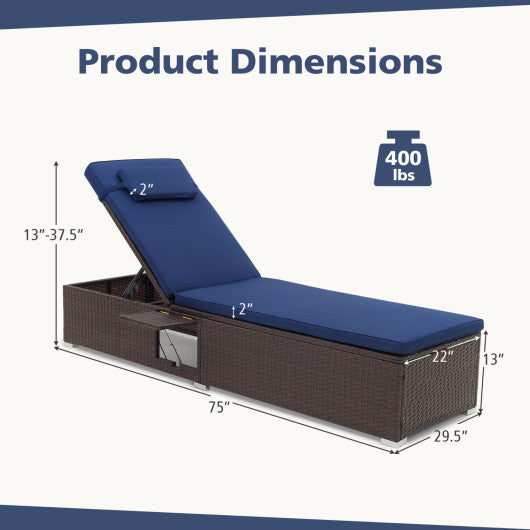 Outdoor PE RattanChaise Lounge with 6-level Backrest-Navy