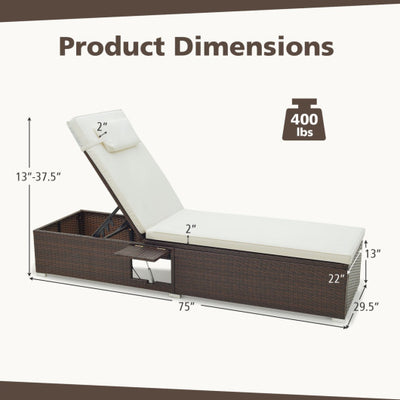 Outdoor PE Rattan Chaise Lounge with 6-level Backrest-Off White