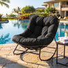Outdoor Papasan Rocking Chair with Thick Cushion and Pads-Black