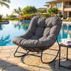 Outdoor Papasan Rocking Chair with Thick Cushion and Pads-Gray