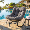 Outdoor Papasan Rocking Chair with Thick Cushioned Seat for Patio-Gray