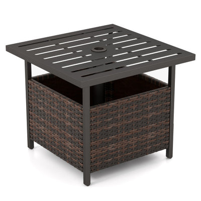Outdoor Patio Rattan Wicker Steel Side Deck Table-Brown