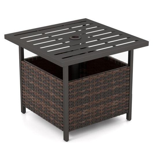 Outdoor Patio Rattan Wicker Steel Side Deck Table-Brown