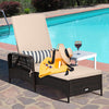 Outdoor Patio Wicker Chaise Lounge Chair with Adjustable Backrest and Pillow-Beige
