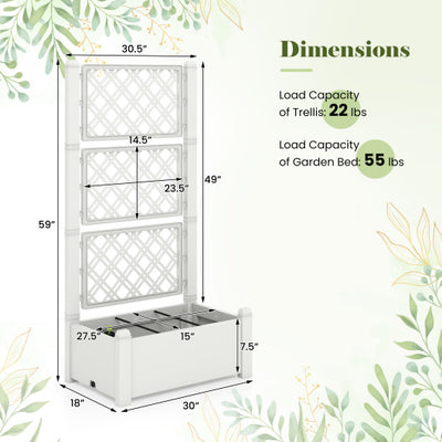 Outdoor Planter Box Self-Watering Raised Garden Bed Trellis with Water Level Indicator-Greyish-white