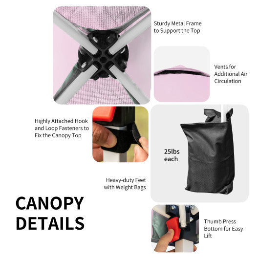 6.6 x 6.6 Feet Outdoor Pop-up Canopy Tent with Roller Bag-Pink