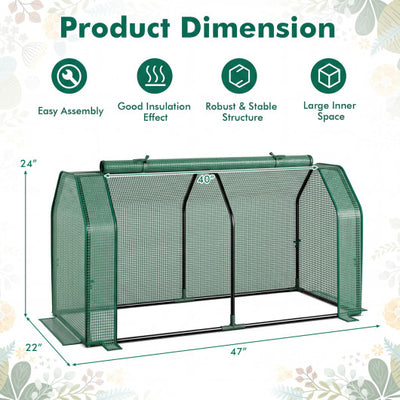 Outdoor Portable Mini Greenhouse with PE Cover and Zippered Door for Vegetables-Green