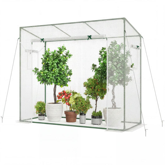 Outdoor Portable Walk-in Greenhouse with PE Cover Roll-up Zipper Door-White