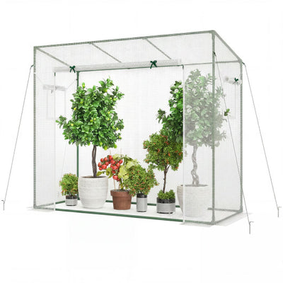 Outdoor Portable Walk-in Greenhouse with PE Cover Roll-up Zipper Door-White