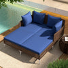 Outdoor Rattan Double Daybed Wicker Chaise Lounge-Navy