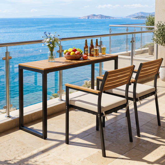 Outdoor Rectangle Console Table with Long-Lasting Acacia Wood Tabletop