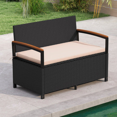 Outdoor Storage Bench Deck Box Patio Furniture with Cushion-Brown