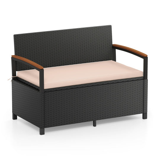 Outdoor Storage Bench Deck Box Patio Furniture with Cushion-Brown