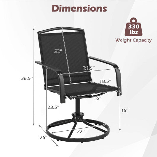 Outdoor Swivel Chairs Set of 2 with High Back and Breathable Seat-Black
