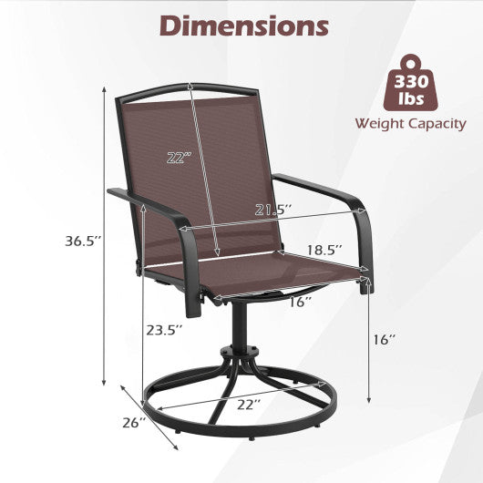 Outdoor Swivel Chairs Set of 2 with High Back and Breathable Seat-Coffee