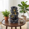 Outdoor Water Fountain with LED Lights and Pump 5-Tier Tabletop Cascading Rock Waterfall Feature