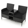 Outdoor Wicker Patio Loveseat with Built-in Glass Side Table-Black