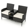 Outdoor Wicker Patio Loveseat with Built-in Glass Side Table-White