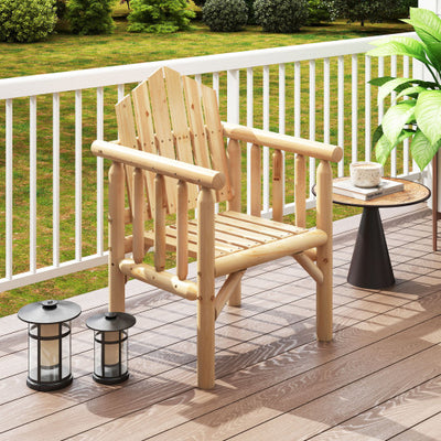 Outdoor Wood Armchair Wooden Patio Dining Chair with Armrests-Natural