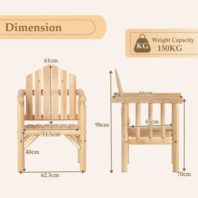 Outdoor Wood Armchair Wooden Patio Dining Chair with Armrests-Natural