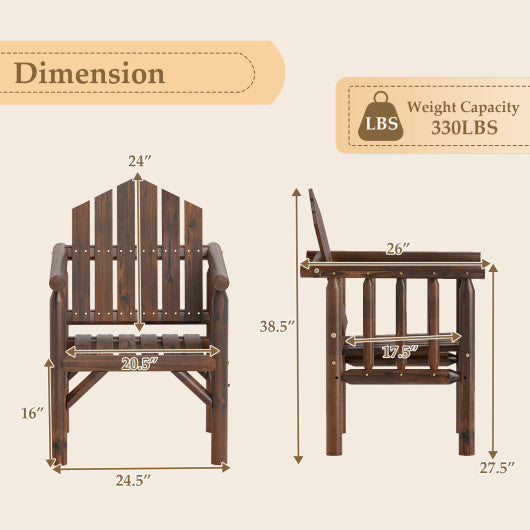 Outdoor Wood Armchair Wooden Patio Dining Chair with Armrests-Brown