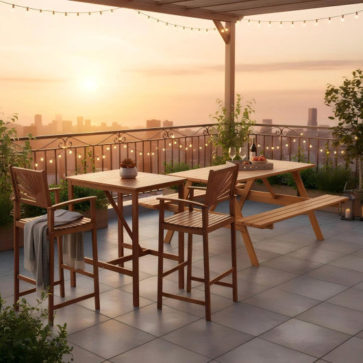Outdoor Wood Picnic Table with Benches & Bar Table with 2 Stools