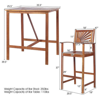 Outdoor Wood Picnic Table with Benches & Bar Table with 2 Stools