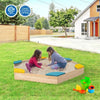 Outdoor Solid Wood Sandbox with 6 Built-in Fan-shaped Seats - Multicolor
