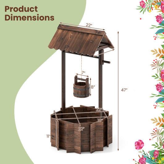 Outdoor Wooden Wishing Well Planter Bucket