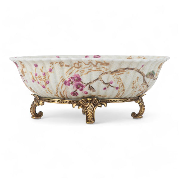 Porcelain Bird Pattern Oval Basin With Bronze Ormolu In Spring Blossoms Collection