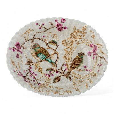 Porcelain Bird Pattern Oval Basin With Bronze Ormolu In Spring Blossoms Collection - 61019
