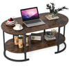 Oval Coffee Table 2-Tier Wooden Accent Table with Spacious Tabletop and Open Storage Shelf-Rustic Brown - Rustic Brown