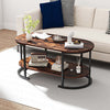 Oval Coffee Table 2-Tier Wooden Accent Table with Spacious Tabletop and Open Storage Shelf-Rustic Brown