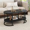 Oval Coffee Table 2-Tier Wooden Accent Table with Spacious Tabletop and Open Storage Shelf-Black