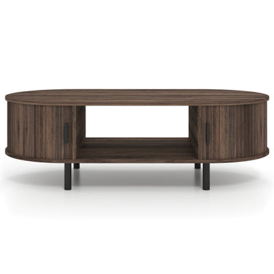 Oval Coffee Table 47.5inch Wooden Center Table with Storage-Walnut