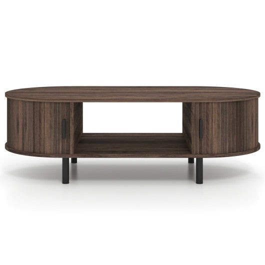 Oval Coffee Table 47.5inch Wooden Center Table with Storage-Walnut