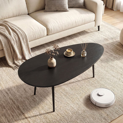 Oval Coffee Table Mid Century Center Table with Sturdy Metal Construction-Black