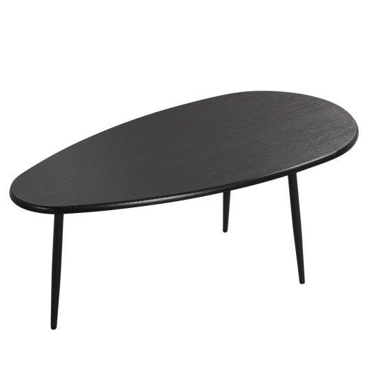 Oval Coffee Table Mid Century Center Table with Sturdy Metal Construction-Black