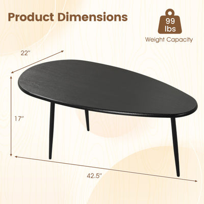 Oval Coffee Table Mid Century Center Table with Sturdy Metal Construction-Black