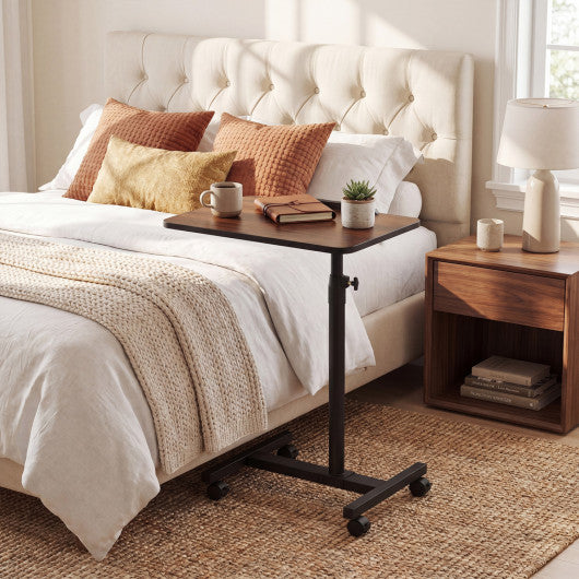 Over Bed Food Tray Small Rolling Computer Table-Walnut