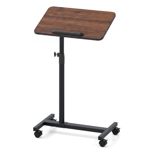 Over Bed Food Tray Small Rolling Computer Table-Walnut