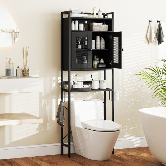 Over-The-Toilet Storage Cabinet with Heavy-Duty Metal Frame 2-door Freestanding-Black