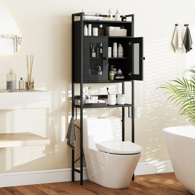 Over-The-Toilet Storage Cabinet with Heavy-Duty Metal Frame 2-door Freestanding-Black