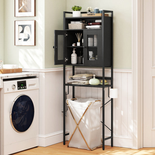 Over-The-Toilet Storage Cabinet with Heavy-Duty Metal Frame 2-door Freestanding-Black