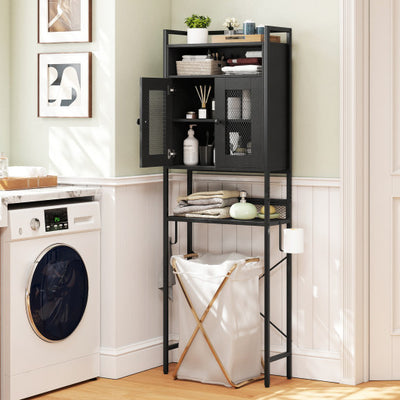 Over-The-Toilet Storage Cabinet with Heavy-Duty Metal Frame 2-door Freestanding-Black