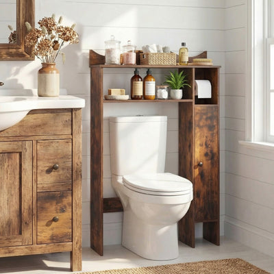 Over the Toilet Storage Cabinet with Toilet Paper Holder-Rustic Brown