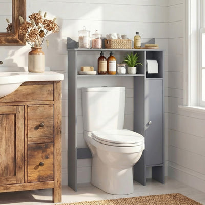 Over the Toilet Storage Cabinet with Toilet Paper Holder-Gray