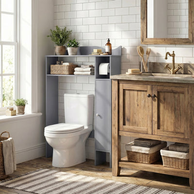 Over the Toilet Storage Cabinet with Toilet Paper Holder-Gray